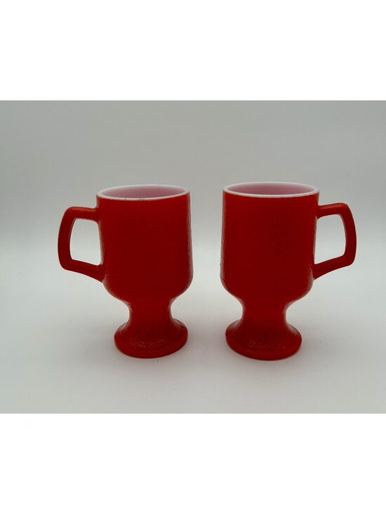 Other - Set of 2-Vintage Red Milk Glass Pedestal Mugs-Orange Peel=5.5"